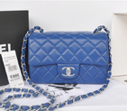 2014 Chanel mini Classic Flap Bag Blue Original Sheekskin A1116 Silver A1116