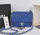 2014 Chanel mini Classic Flap Bag Blue Original Sheekskin leather A1115 Silver A1115