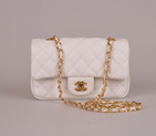 2014 Chanel mini Classic Flap Bag Caviar Leather 1117 White in Gold 1117