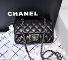 2014 Chanel mini Classic Flap Bag Original Black Sheekskin leather 1117 Silver 1117