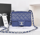 2014 Chanel mini Classic Flap Bag Royal Original Sheekskin leather A1115 Silver A1115