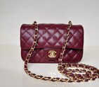 2014 Chanel mini Classic Flap Bag Sheekskin leather 1117 Claret in Gold 1117