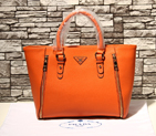 2014 Fall Winter Prada Calf Leather Tote with Double Zipper Details in Orange 0913