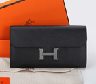 2014 Hermes Constance Long Wallets Original Calfskin Leather A909 Black A909