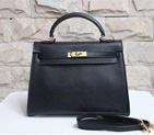 2014 Hermes Kelly 28cm Epsom Leather Bag Black with Gold hardware K28