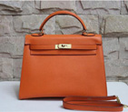 2014 Hermes Kelly 28cm Epsom Leather Bag Orange with Gold hardware K28