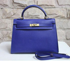 2014 Hermes Kelly 28cm Epsom Leather Bag RoyalBlue with Gold hardware K28
