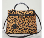 2014 Hermes Kelly 32cm Shoulder Bag Leopard & Leather K32 Gold K32