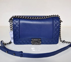 2014 LE Boy Chanel A67949 Blue Flap Shoulder Bag in Calfskin Leather A67949