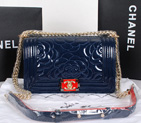 2014 Le Boy Chanel Flap Shoulder Bag Original Patent Leather A68915 Blue A68915