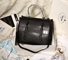 2014 Prada Lux Double Satchel Bag 348905 in Black Original Calfskin Leather 348905