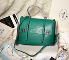 2014 Prada Lux Double Satchel Bag 348905 in Green Original Calfskin Leather 348905
