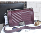 2015 Boy Chanel Flap Shoulder Bag Herringbone Stitching A92493 Burgundy A92493