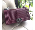 2015 Boy Chanel Flap Shoulder Bag Herringbone Stitching A92493 Claret A92493