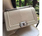 2015 Boy Chanel Flap Shoulder Bag Herringbone Stitching A92493 Offwhite A92493