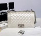 2015 Boy Chanel Flap Shoulder Bag Original Caviar Leather A67086 Pearl Silver with Silver A67086