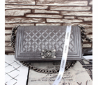 2015 Boy Chanel Flap Shoulder Bag Original Earthworms grain patent leather A67086 Grey in Silver A67086