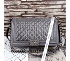 2015 Boy Chanel Flap Shoulder Bag Original Earthworms grain patent leather A67087 Grey in Silver A67087