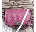 2015 Boy Chanel Flap Shoulder Bag Original Earthworms grain patent leather A67087 Purple in Silver A67087