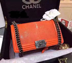 2015 Boy Chanel Flap Shoulder Bag Original Pearl Leather A67086 Orange with Ancient Silver A67086