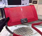 2015 Boy Chanel Flap Shoulder Bag Original Pearl Leather A67086 Red with Ancient Silver A67086