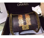 2015 Boy Chanel Flap Shoulder Bag Python Leather A66095 Black&Orange with Silver A66095