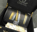 2015 Boy Chanel Flap Shoulder Bag Python Leather A66095 Black A66095