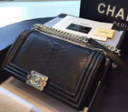 2015 Boy Chanel Flap Shoulder Bag Python Leather A66095 Black with Silver A66095