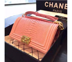 2015 Boy Chanel Flap Shoulder Bag Python Leather A66095 Pink with Gold A66095