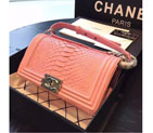 2015 Boy Chanel Flap Shoulder Bag Python Leather A66095 Pink with Silver A66095