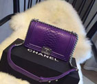 2015 Boy Chanel Flap Shoulder Bag Python Leather A66095 Purple A66095