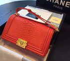 2015 Boy Chanel Flap Shoulder Bag Python Leather A66095 Red with Gold A66095