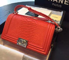 2015 Boy Chanel Flap Shoulder Bag Python Leather A66095 Red with Silver A66095