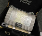2015 Boy Chanel Flap Shoulder Bag Python Leather A66095 Silver A66095