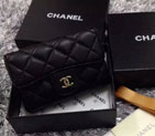 2015 CHANEL Chanel A69080 Matt Sheepskin leather coin case with card case Black Gold metal fittings A69080