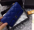 2015 CHANEL Chanel A69080 Matt Sheepskin leather coin case with card case Blue Gold metal fittings A69080