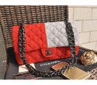2015 Chanel 2.55 Series Classic Flap Bag Fabric 1112 Red&Grey 1112