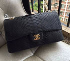 2015 Chanel 2.55 Series Flap Bag Genuine Python Leather 1112 Black with Gold 1112