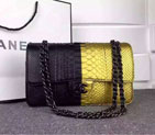 2015 Chanel 2.55 Series Flap Bag Python Leather A1112 Black&Gold A1112