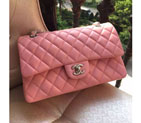 2015 Chanel A1112 Flap Bag Original Sheepskin Leather Pink with Silver A1112