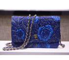 2015 Chanel A33814 Blue Original Rose pattern Sheepskin Leather mini Flap Bag Gold A33814