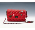 2015 Chanel Badge Bag Flap Shoulder Bag Sheepskin Leather A8878 Red A8878