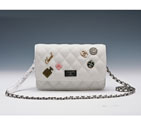 2015 Chanel Badge Bag Flap Shoulder Bag Sheepskin Leather A8878 White A8878