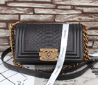 2015 Chanel Boy Flap Shoulder Bag Black Original Snake Leather A67086 Gold A68036