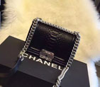 2015 Chanel Boy Flap Shoulder Bag Python Leather A66094 Black A66094