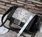 2015 Chanel Boy Flap Shoulder Bag White Original Snake Leather A67086 Silver A68036
