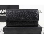 2015 Chanel Camellia Tri-Fold Wallet Original Leater A50084 Black A50084