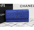 2015 Chanel Camellia Tri-Fold Wallet Original Leater A50084 Blue A50084