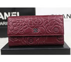 2015 Chanel Camellia Tri-Fold Wallet Original Leater A50084 Claret A50084