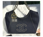 2015 Chanel Classic Denim Large Shoulder Bag A33450 Black with Gold A33450